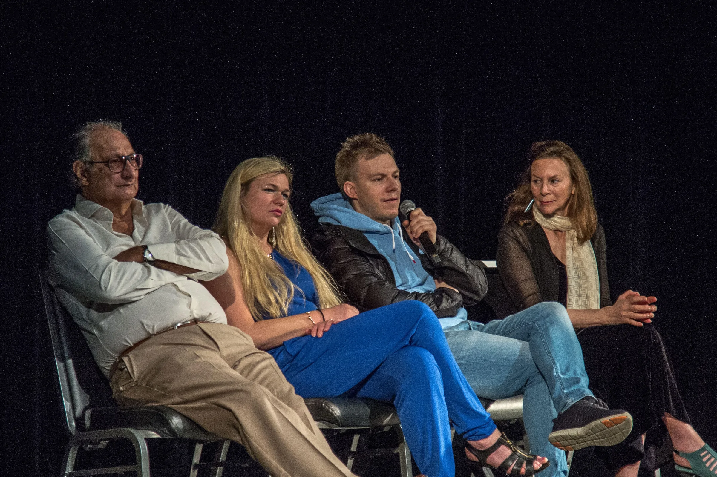 Zia Mahmood, Christina Lund Madsen, Boye Brogeland and Jackie Paré at a Q&A about ACES & KNAVES